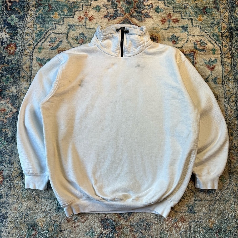 Vintage White Blank Pullover Neck Zip Sweater Size XL